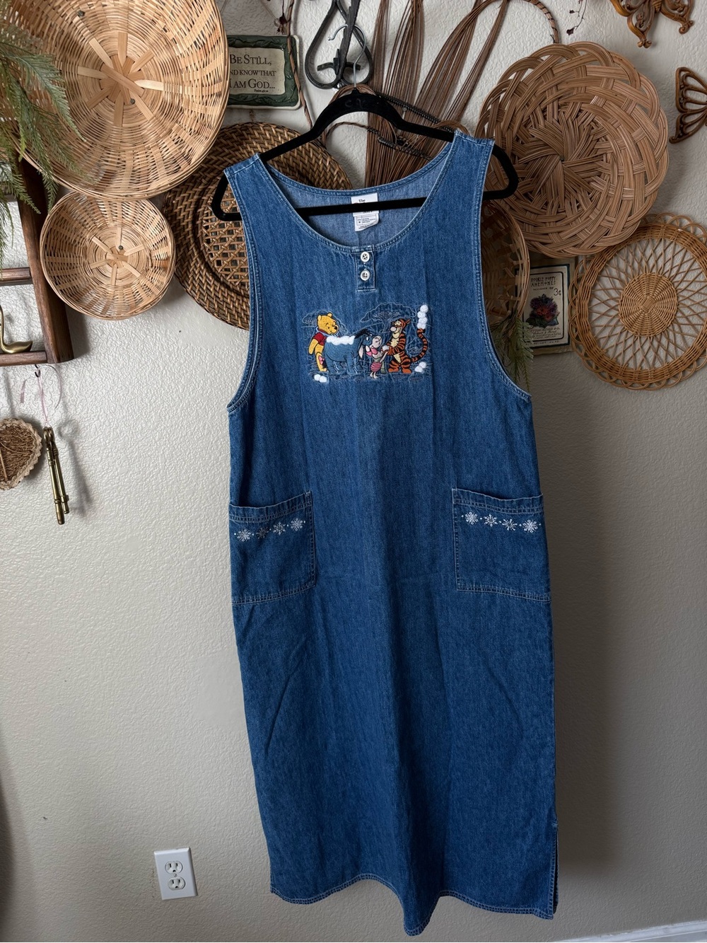 Vintage Denim Disney Winnie the Pooh & Friends Sleeveless Pinafore Dress